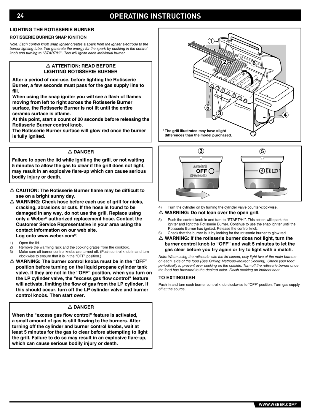 Summit 89190 manual Lighting the Rotisserie Burner, Lighting Rotisserie Burner, Rotisserie Burner Snap Ignition 