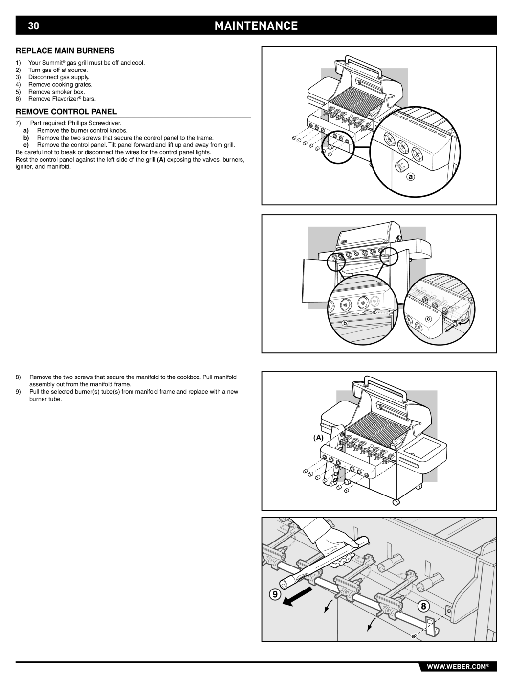 Summit 89190 manual 30MAINTENANCE, Replace Main Burners 