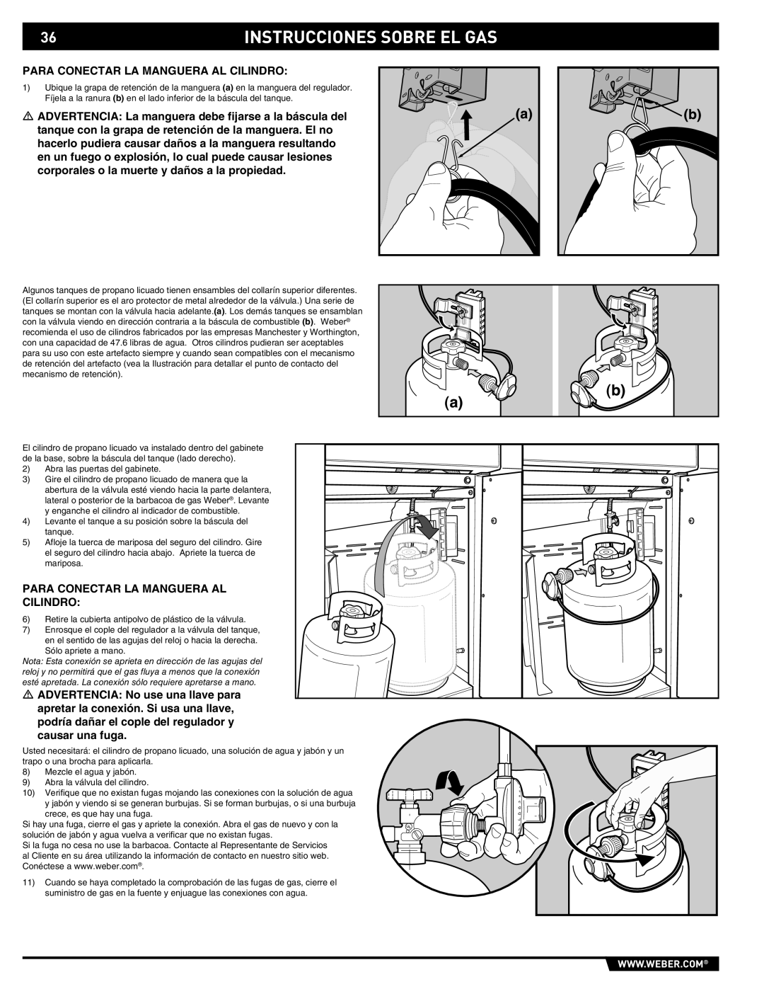 Summit 89190 manual Instrucciones Sobre EL GAS, Para Conectar LA Manguera AL Cilindro 