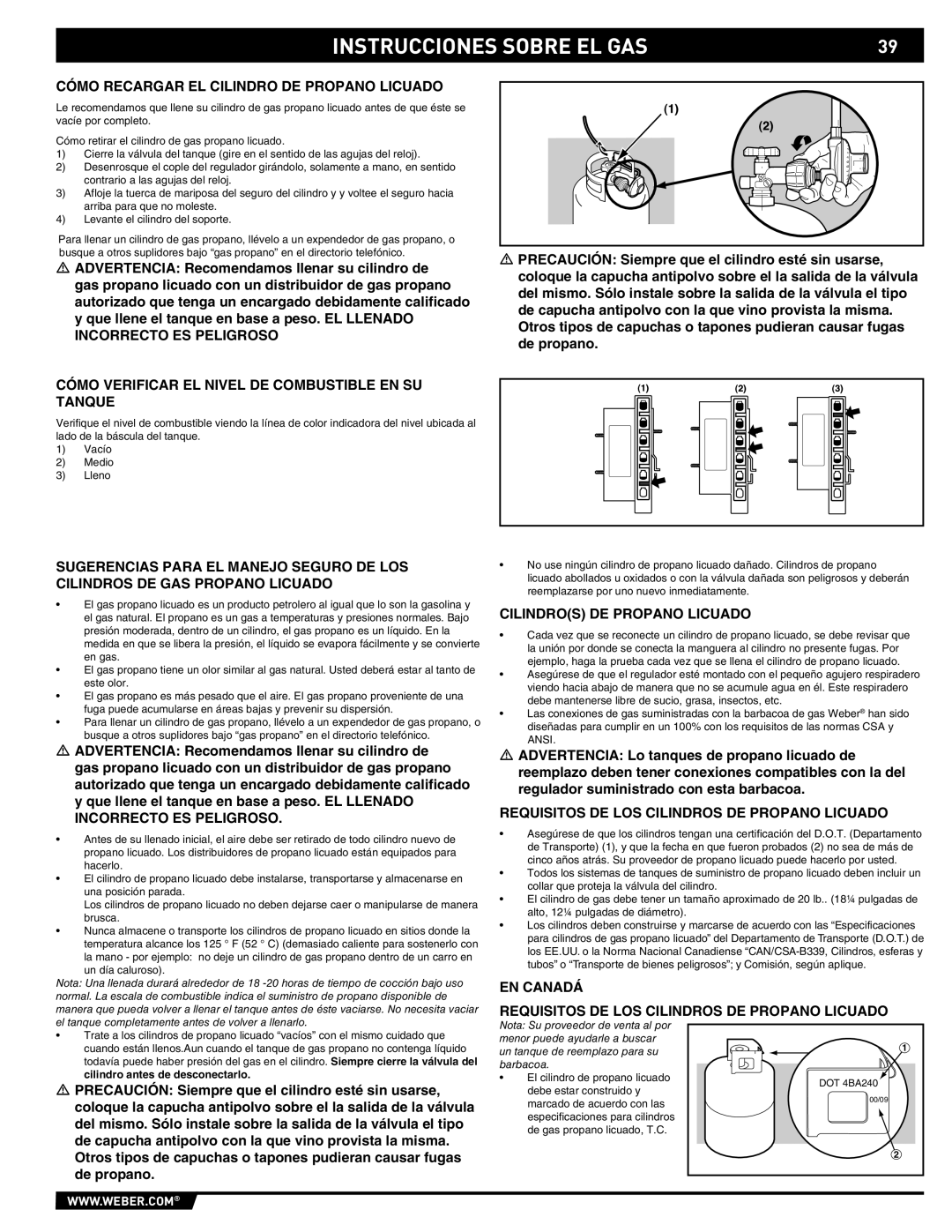 Summit 89190 manual Cómo Recargar EL Cilindro DE Propano Licuado, Cómo Verificar EL Nivel DE Combustible EN SU Tanque 