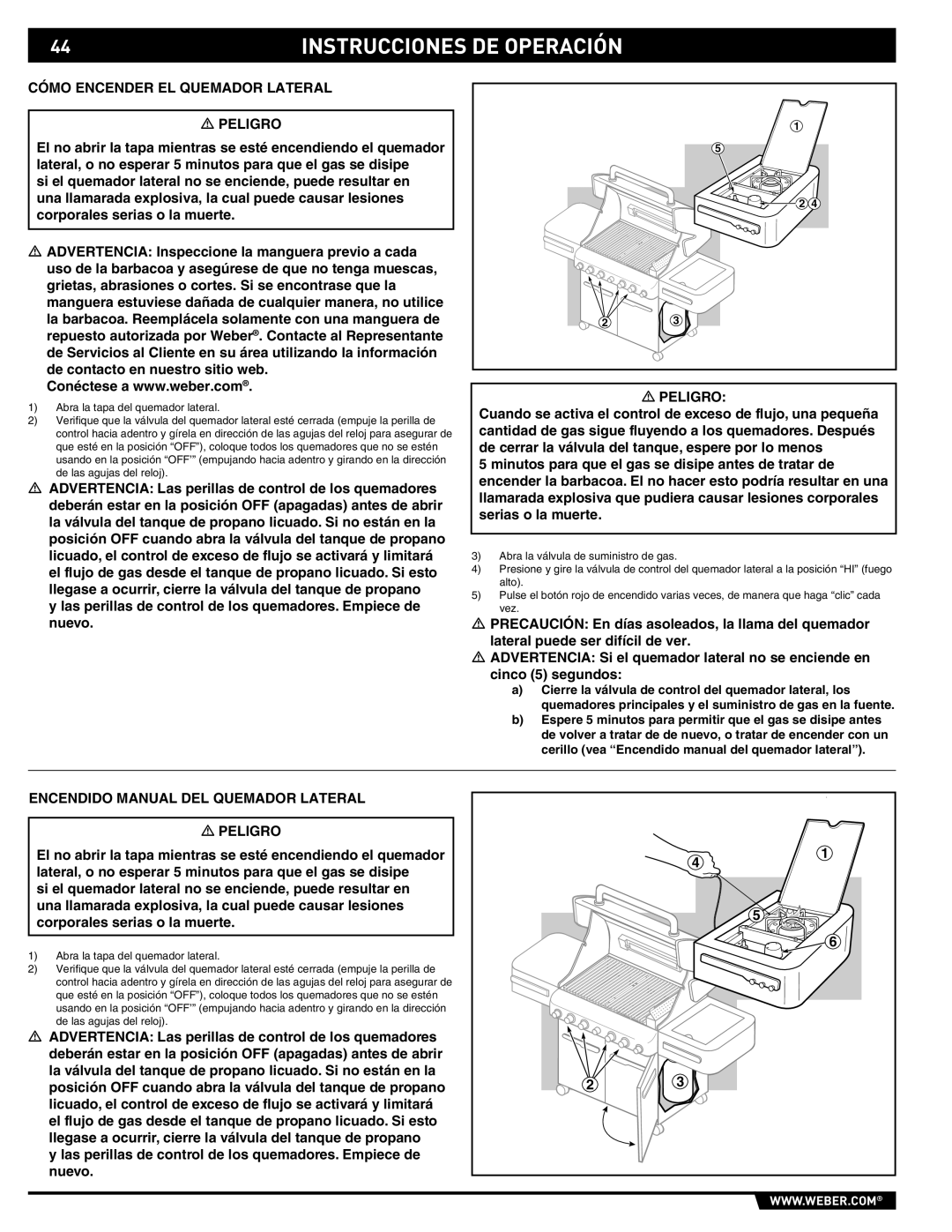 Summit 89190 manual Cómo Encender EL Quemador Lateral Peligro, Encendido Manual DEL Quemador Lateral Peligro 