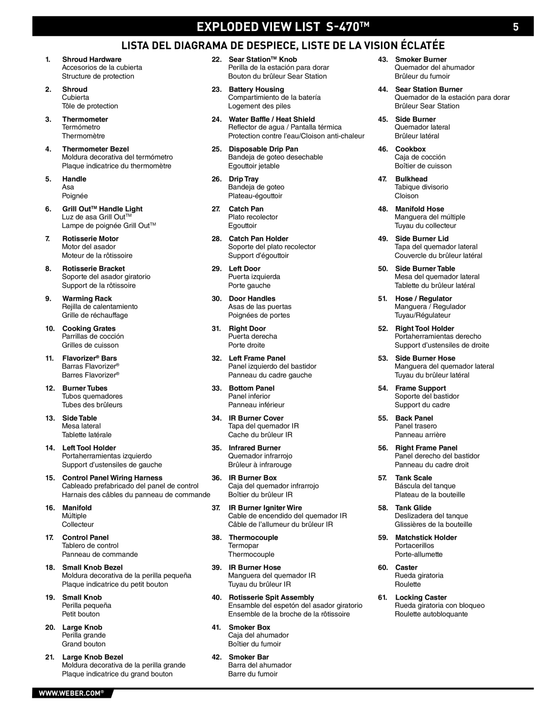 Summit 89190 manual Exploded View List S-470TM, Protection contre l’eau/Cloison anti-chaleur 