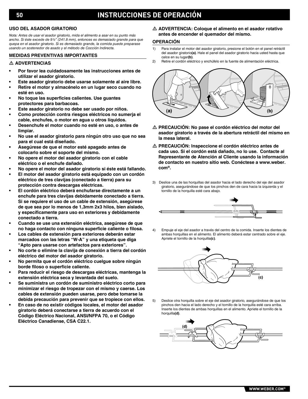 Summit 89190 manual USO DEL Asador Giratorio, Medidas Preventivas Importantes Advertencias, Operación 