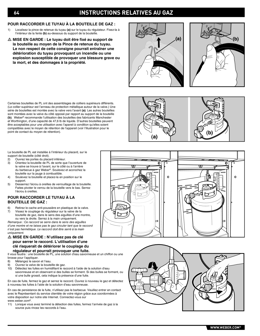 Summit 89190 manual Instructions Relatives AU GAZ, Pour Raccorder LE Tuyau À LA Bouteille DE GAZ 