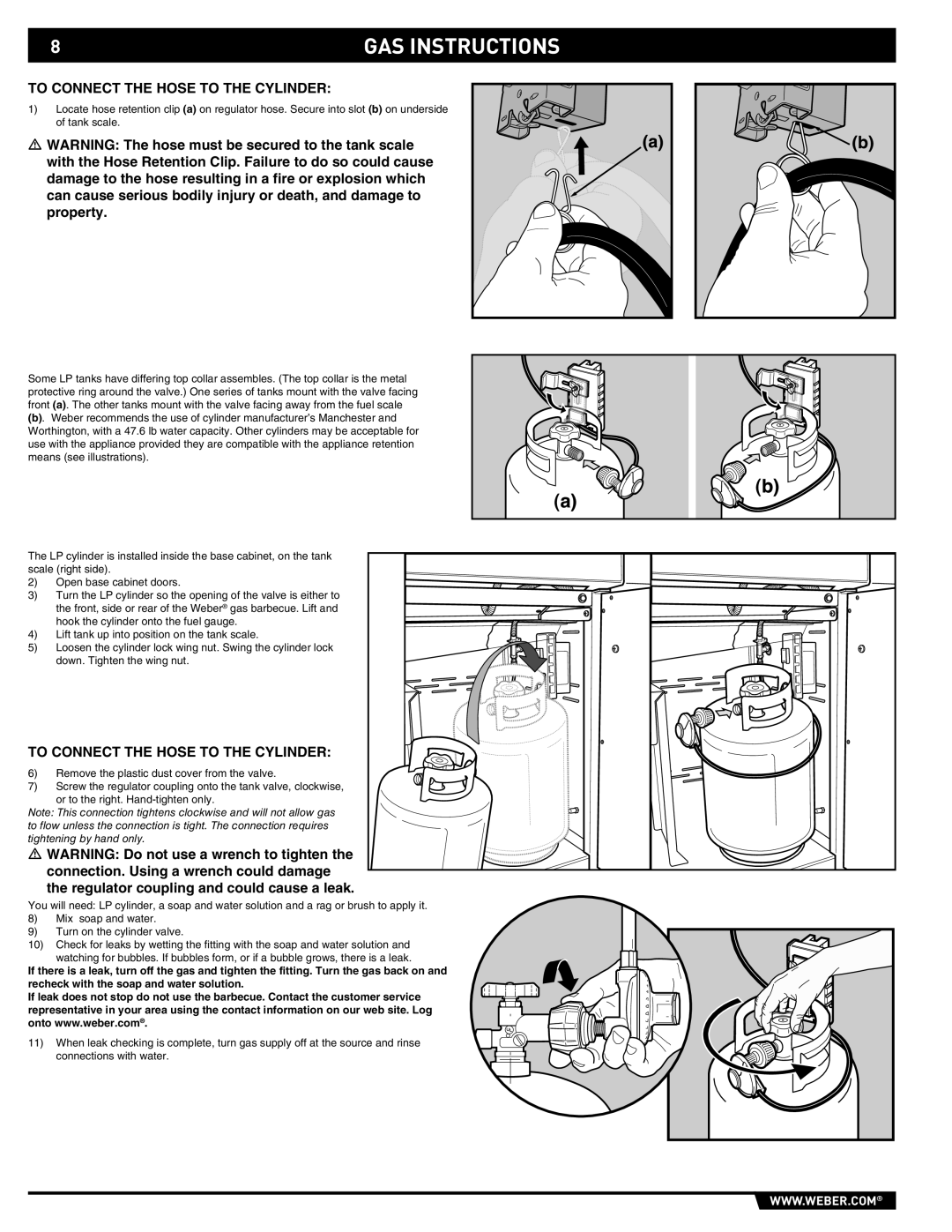 Summit 89190 manual GAS Instructions, To Connect the Hose to the Cylinder 