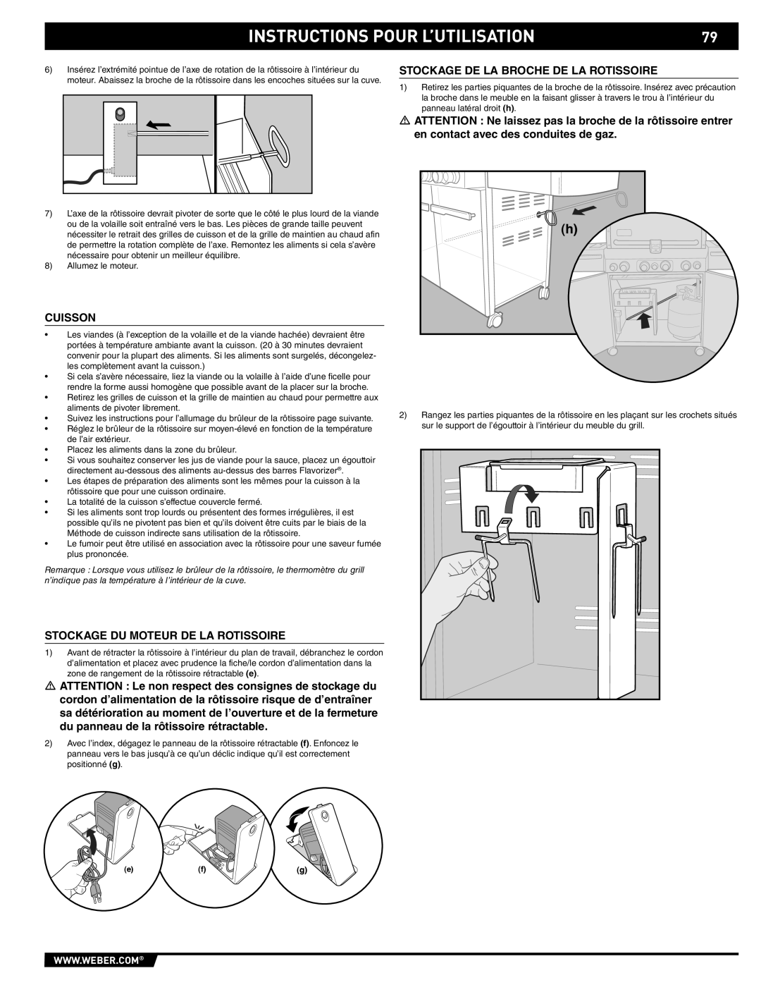 Summit 89190 manual Instructions Pour L’Utilisation, Stockage De La Broche De La Rotissoire, Cuisson 