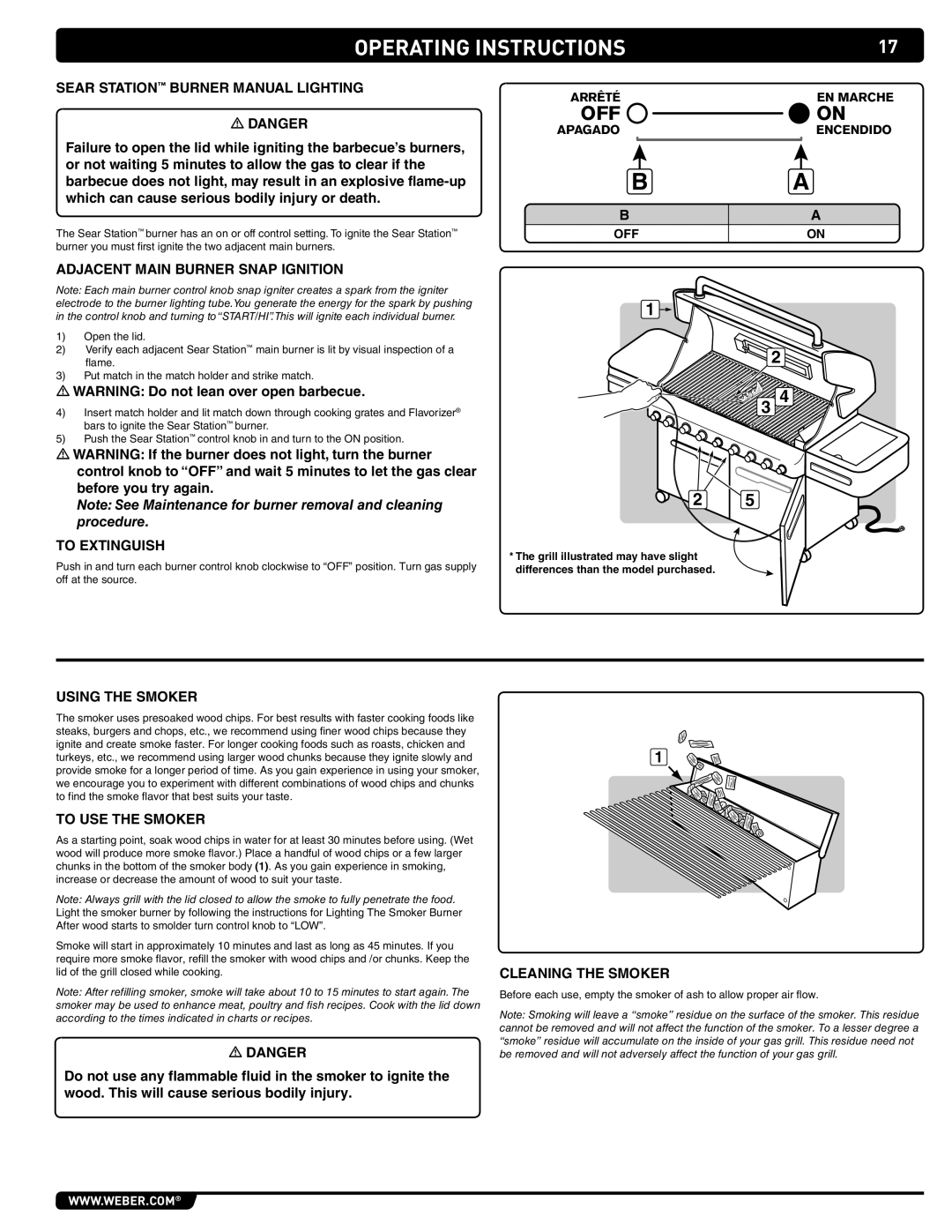 Summit 89208 manual Using the Smoker, To USE the Smoker, Cleaning the Smoker, Apagado EN Marche Encendido 