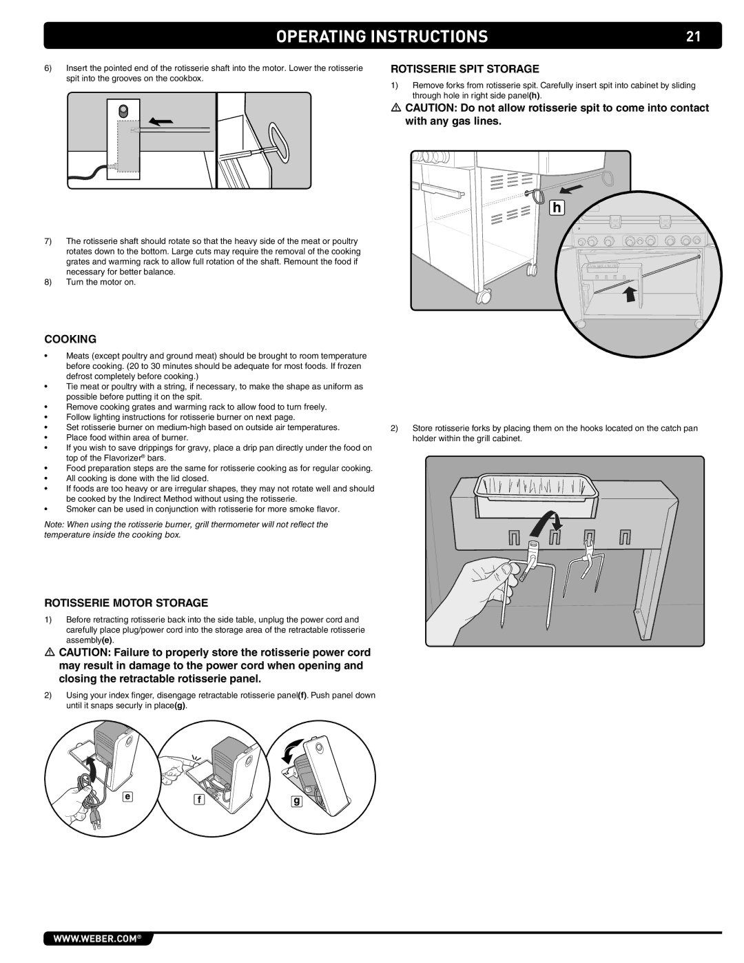 Summit 89208 manual Cooking, Rotisserie Motor Storage 