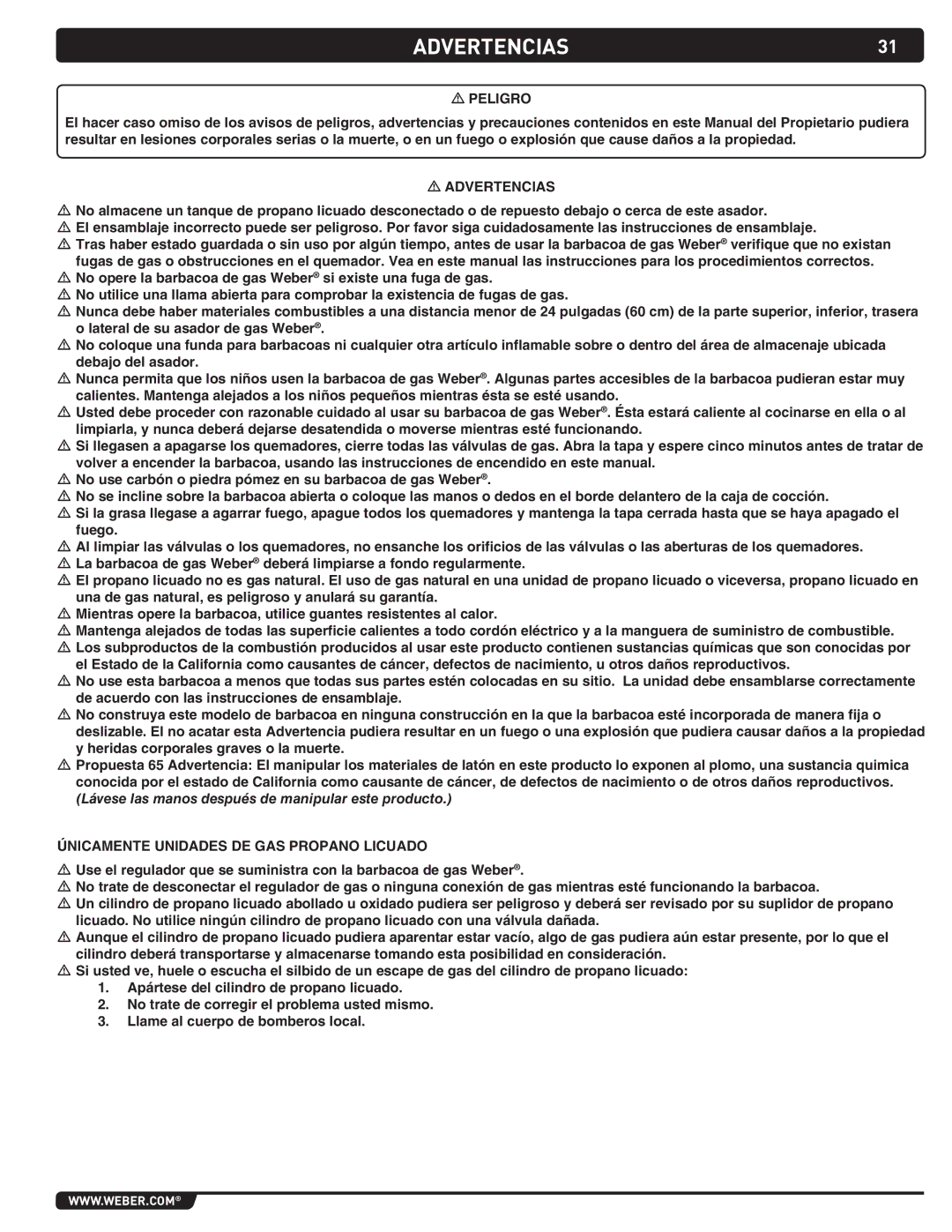 Summit 89208 manual Advertencias, Peligro, Únicamente Unidades DE GAS Propano Licuado 