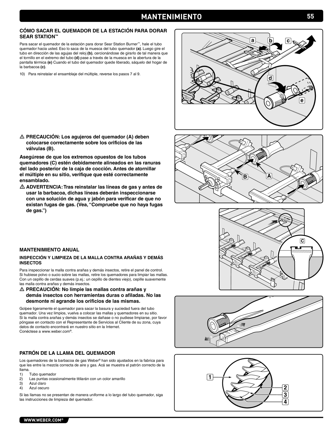 Summit 89208 manual Cómo Sacar EL Quemador DE LA Estación Para Dorar, Sear Station, Mantenimiento Anual 