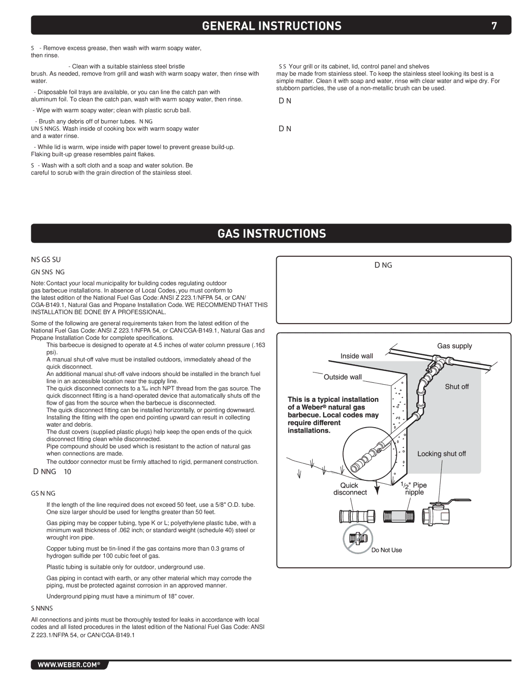 Summit 89208 Gas Instructions, Install Gas Supply, General Specifications for Piping, GAS Line Piping, Test Connections 