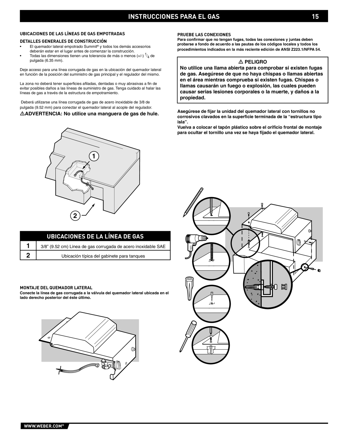 Summit 89795 manual Instrucciones Para EL GAS, Ubicaciones DE LA Línea DE GAS, Pruebe LAS Conexiones 