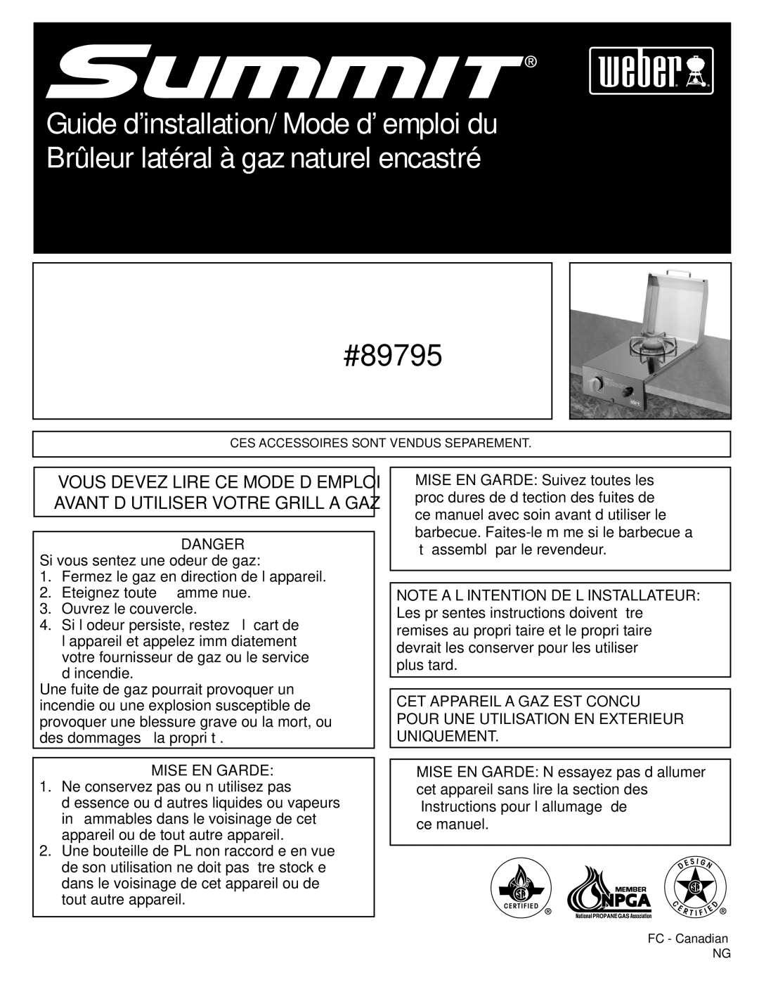 Summit 89795 manual Mise EN Garde 