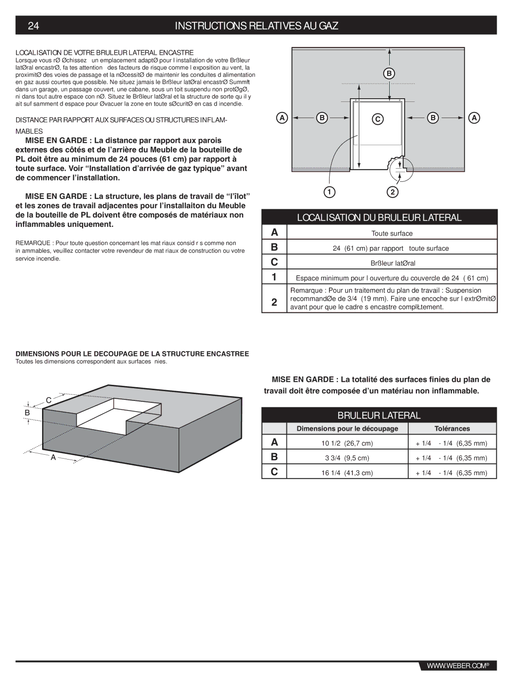 Summit 89795 manual Instructions Relatives AU GAZ, Localisation DU Bruleur Lateral 