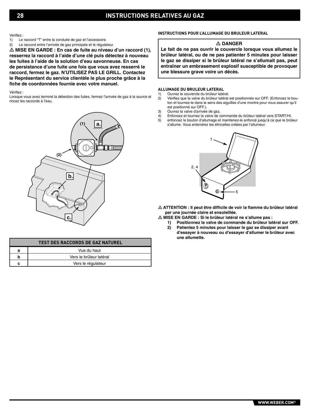 Summit 89795 manual Instructions Pour L’ALLUMAGE DU Bruleur Lateral, Allumage DU Bruleur Lateral 