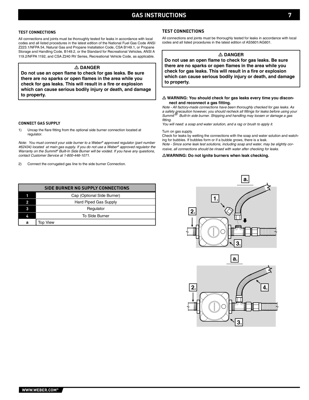 Summit 89795 manual Test Connections, Connect GAS Supply 