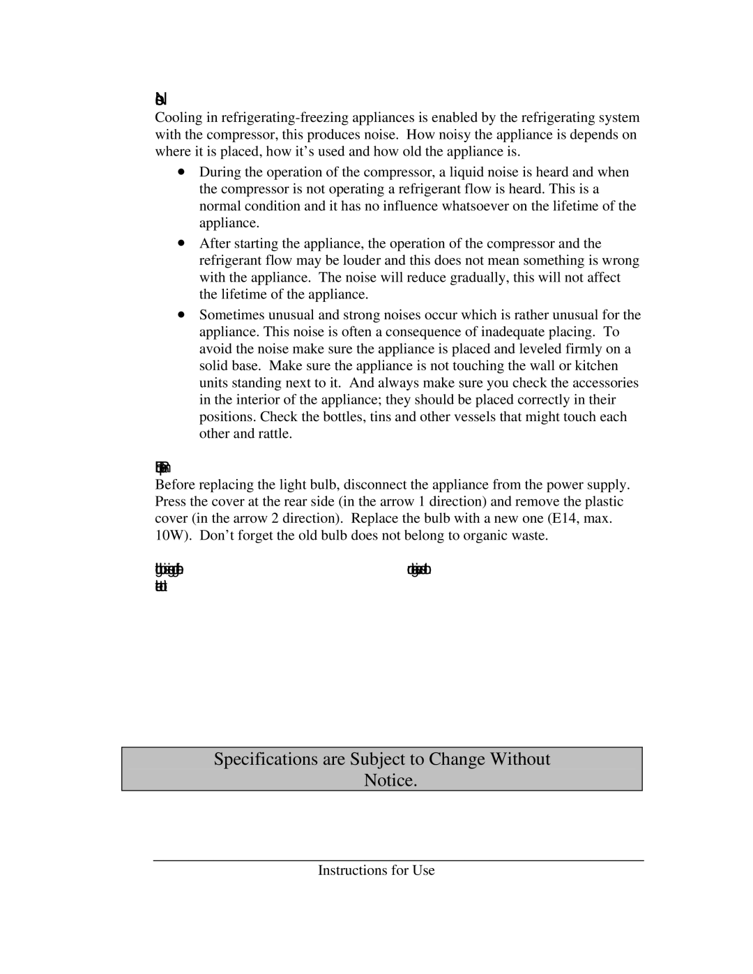 Summit ALB-653B, ALB-651, AL-650, AL-652B instruction manual Noise, Bulb Replacement 