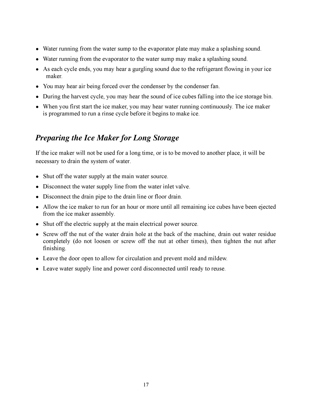 Summit BIM70 user manual Preparing the Ice Maker for Long Storage 