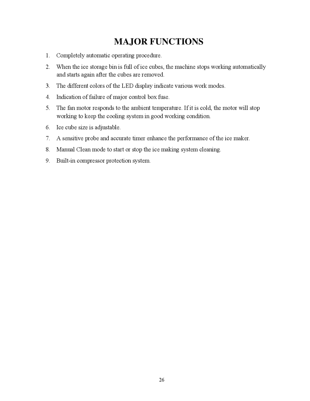 Summit BIM70 user manual Major Functions 