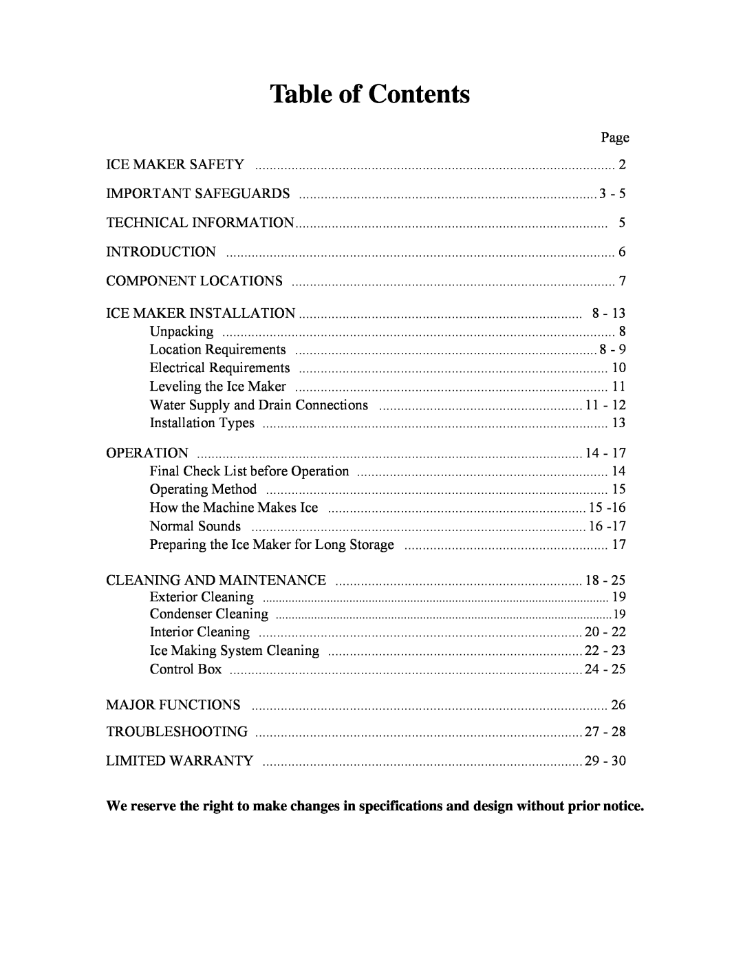 Summit BIM70 user manual Table of Contents 