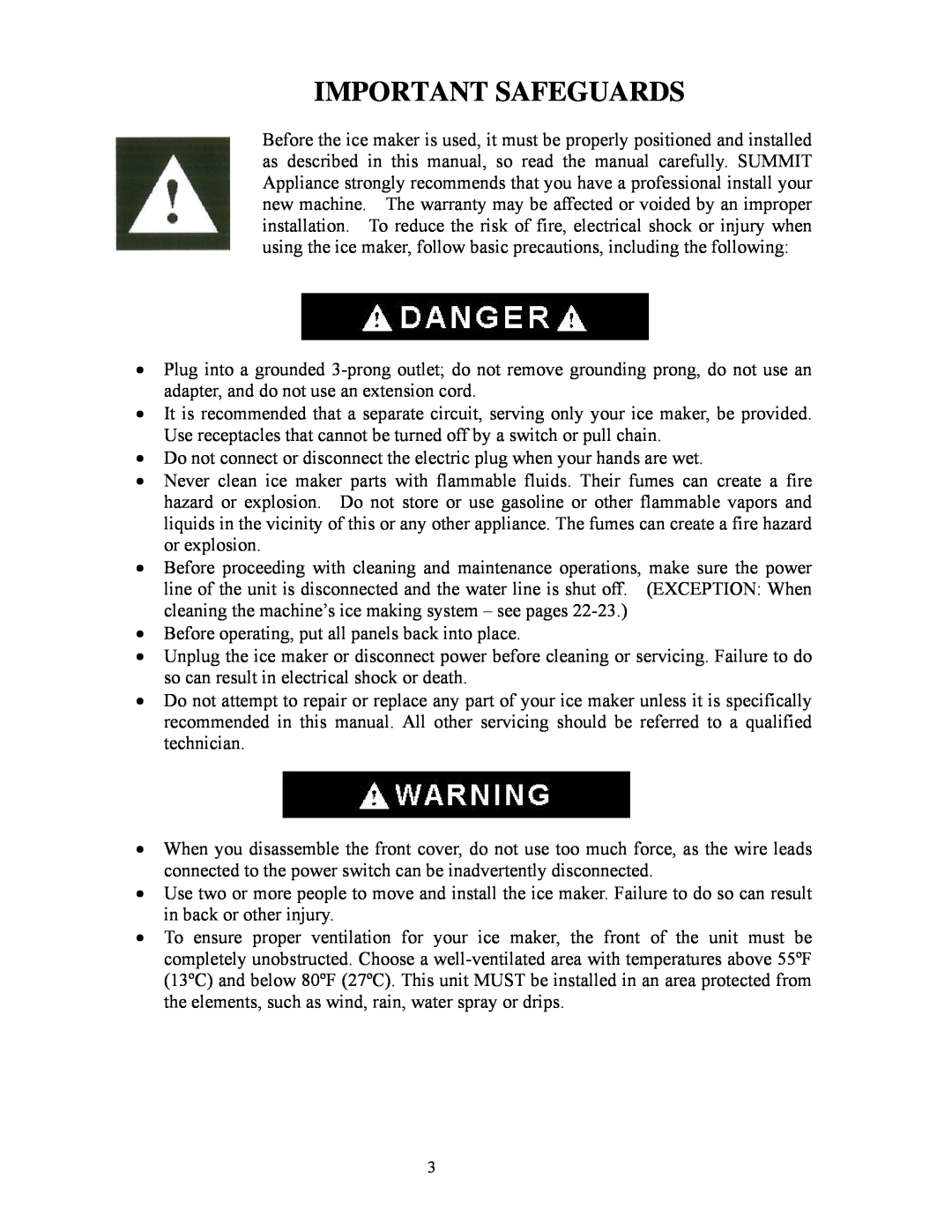 Summit BIM70 user manual Important Safeguards 
