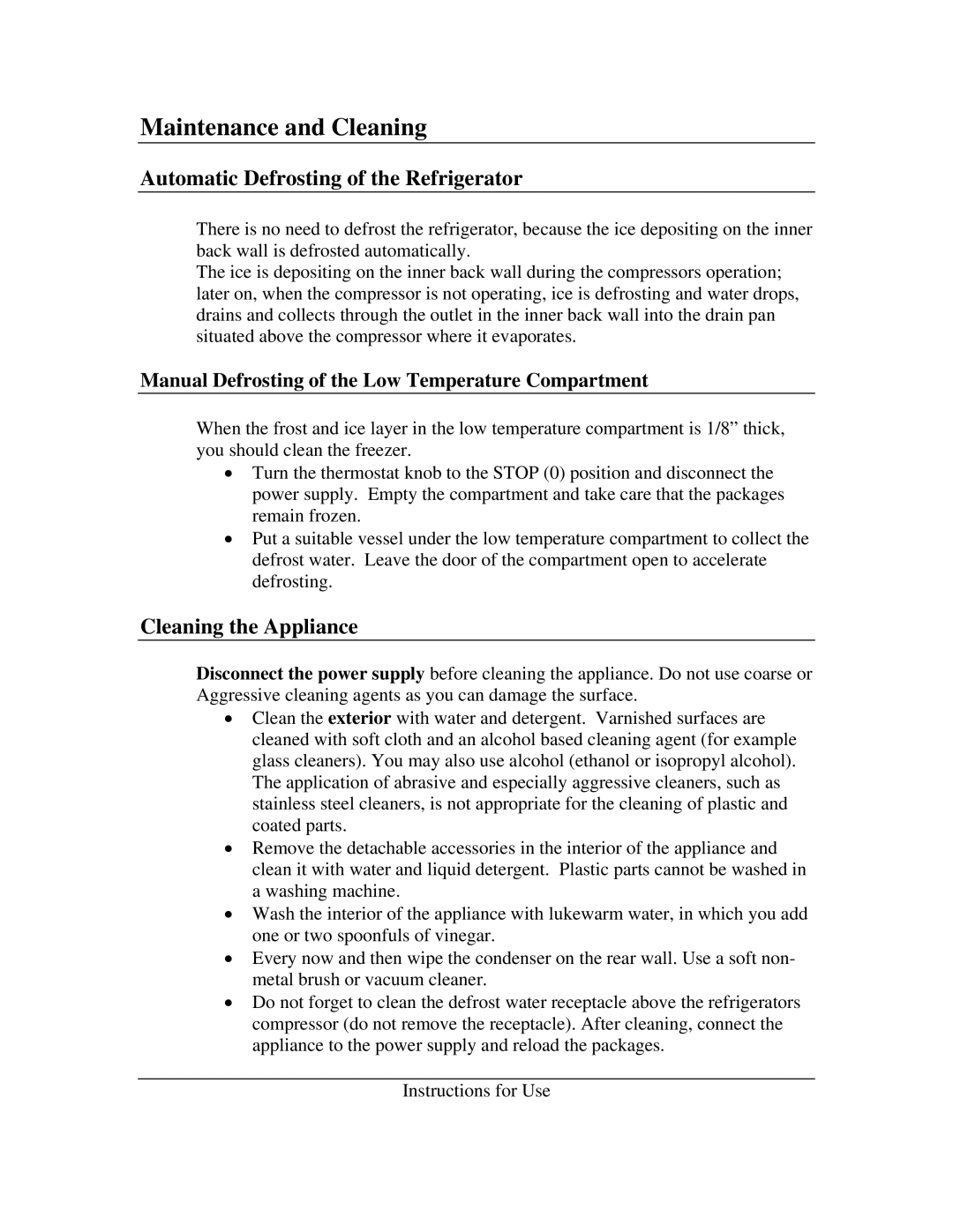 Summit CT-66 instruction manual Maintenance and Cleaning, Automatic Defrosting of the Refrigerator, Cleaning the Appliance 