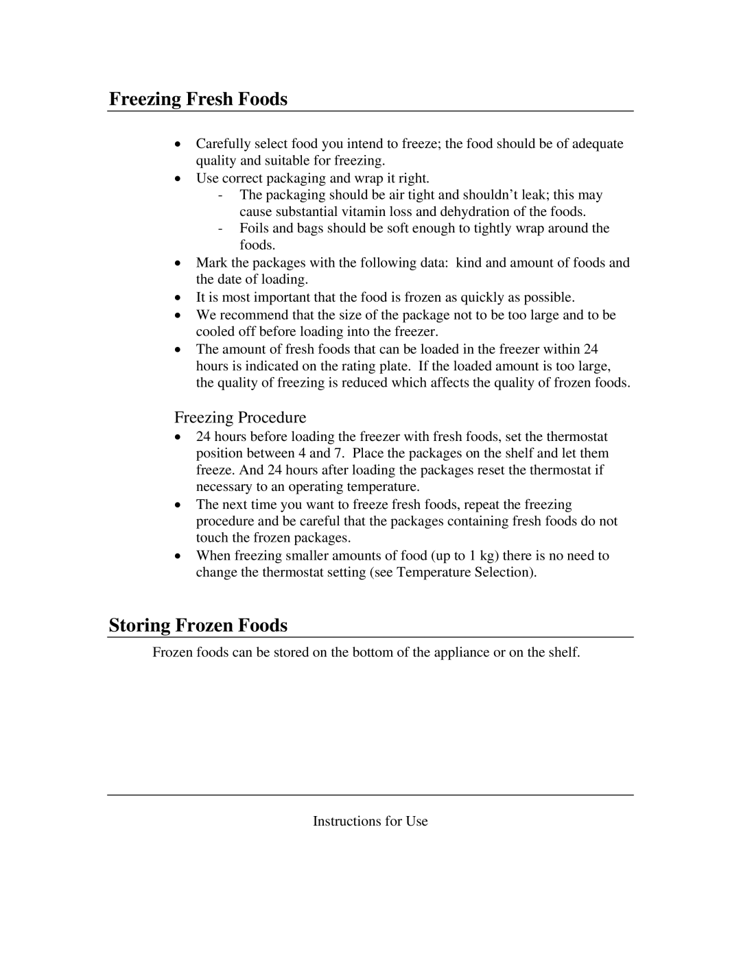 Summit CT-66 instruction manual Freezing Fresh Foods, Storing Frozen Foods 