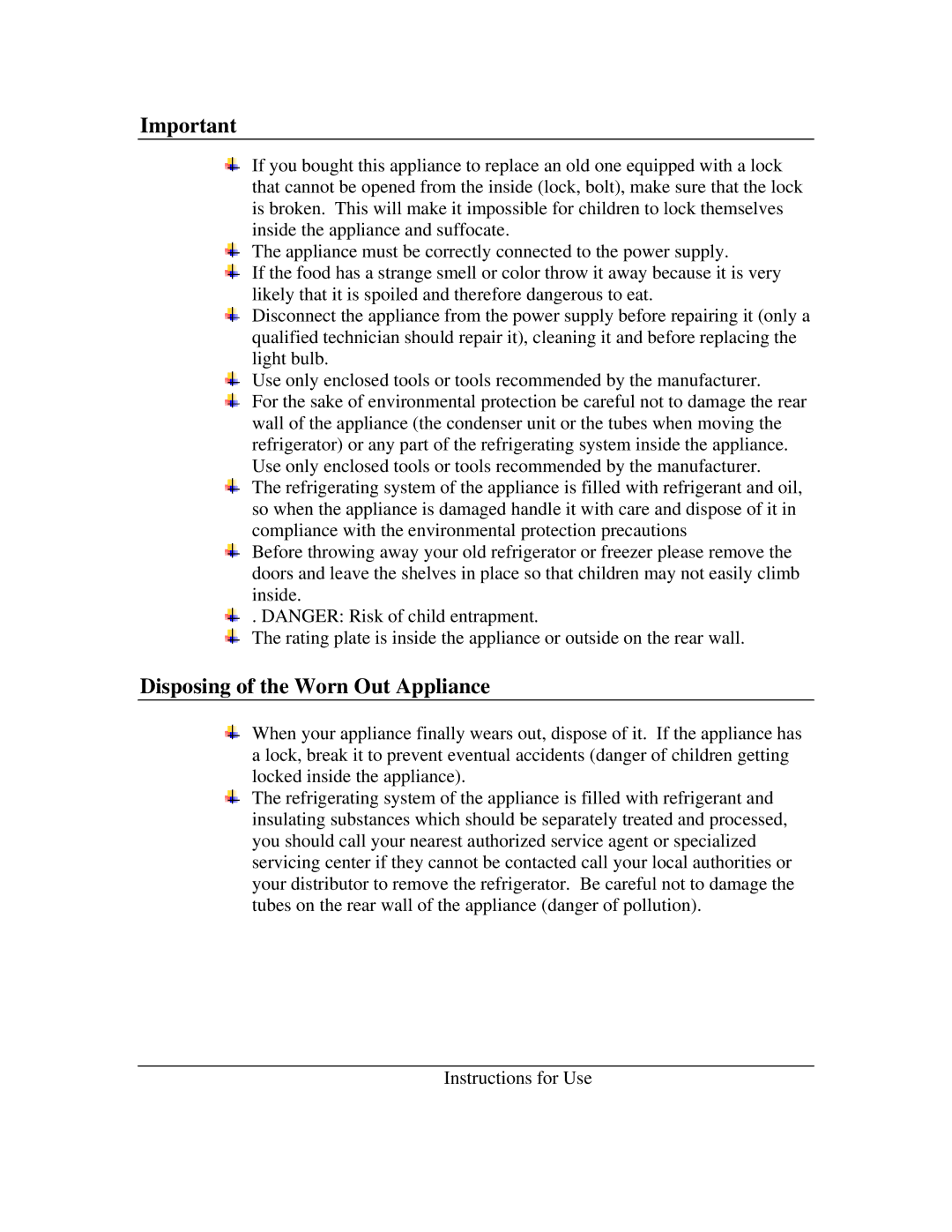 Summit CT-67B, CT-67SSTB, CT-67A instruction manual Disposing of the Worn Out Appliance 