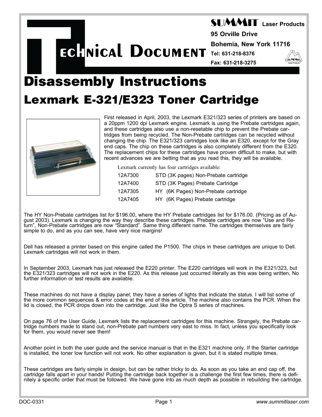 Summit E323, E-321 service manual Ech 