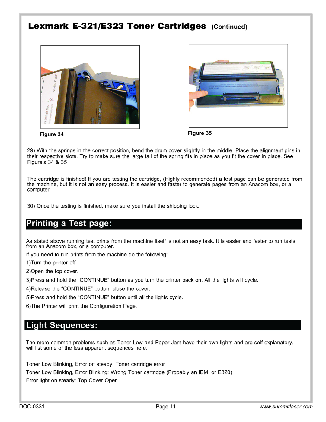 Summit E323, E-321 service manual Printing a Test 