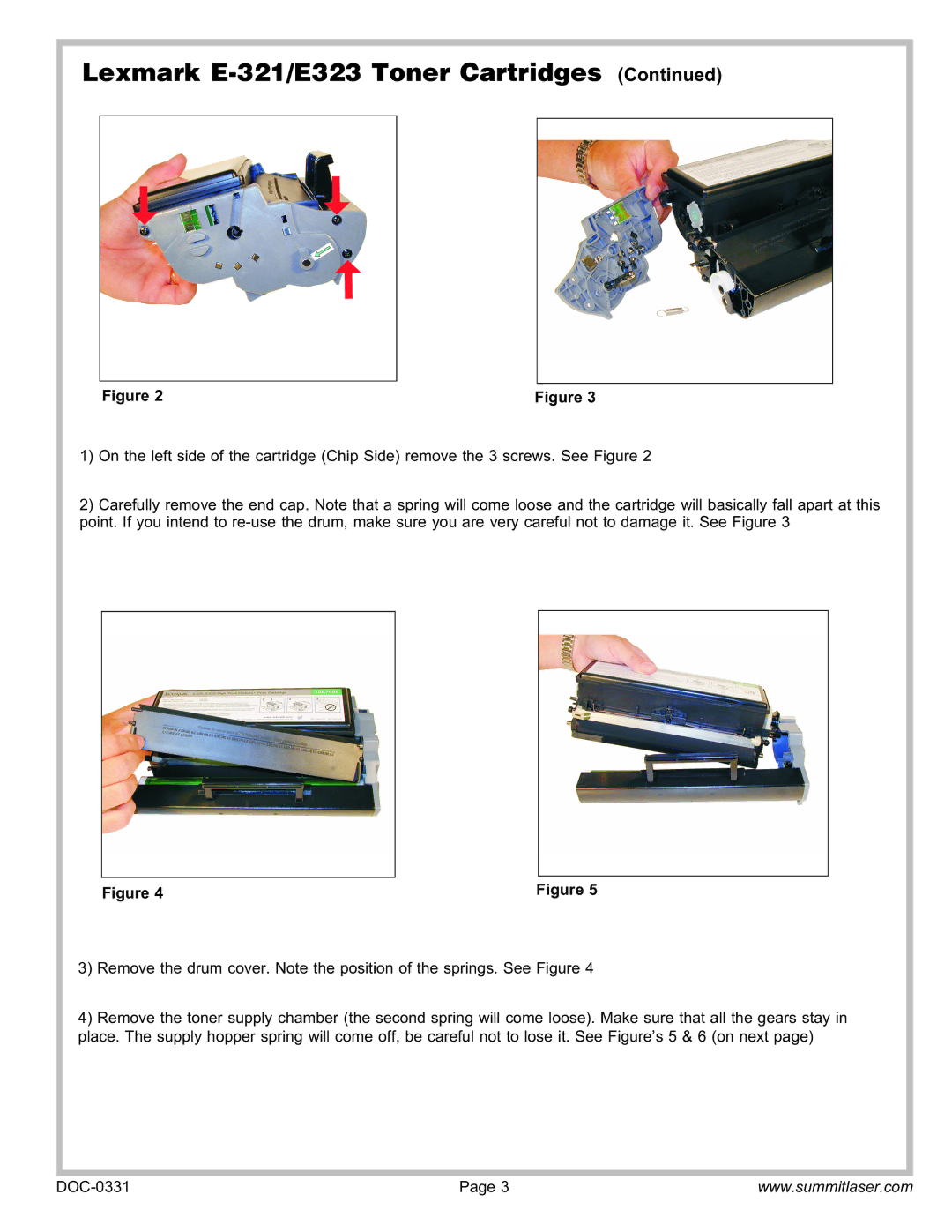 Summit service manual Lexmark E-321/E323 Toner Cartridges 