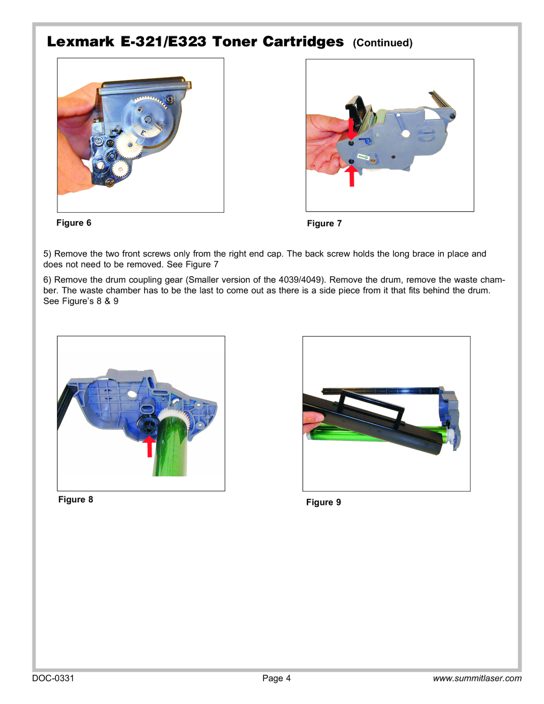 Summit service manual Lexmark E-321/E323 Toner Cartridges 