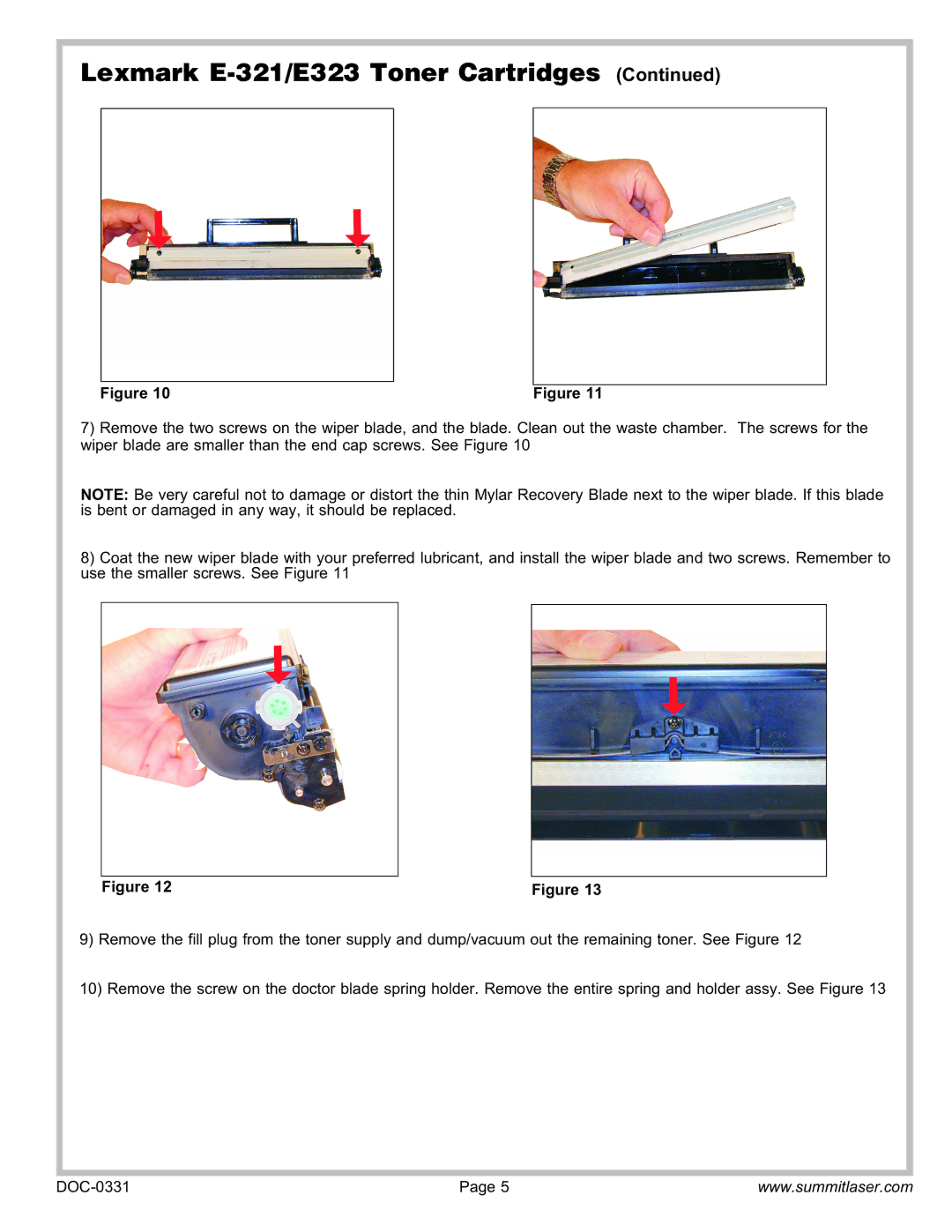 Summit service manual Lexmark E-321/E323 Toner Cartridges 