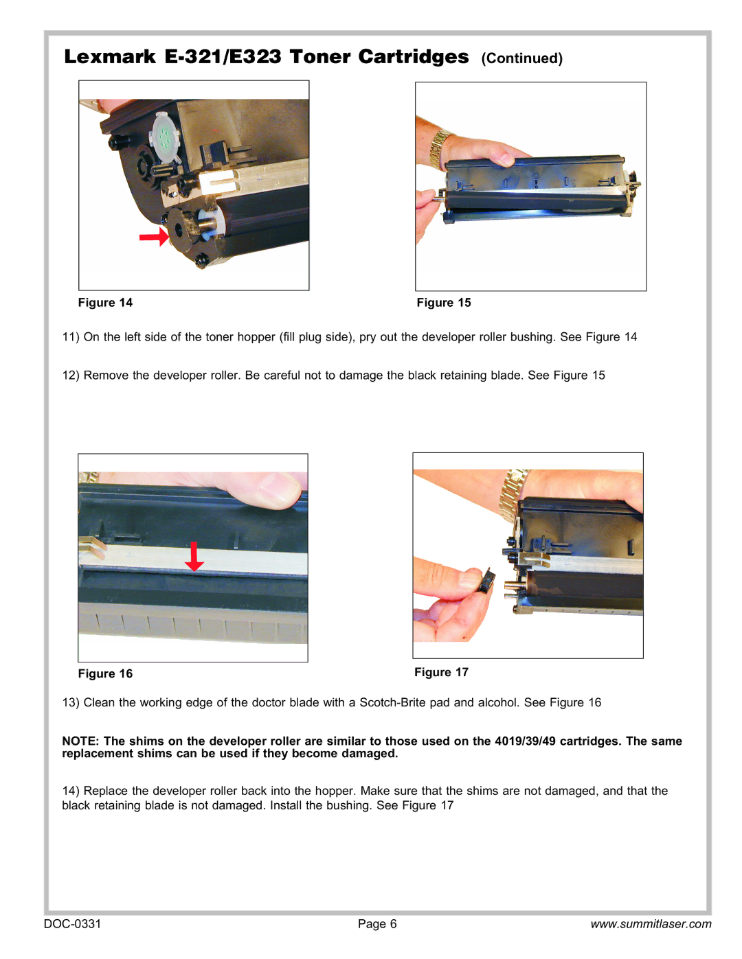 Summit service manual Lexmark E-321/E323 Toner Cartridges 