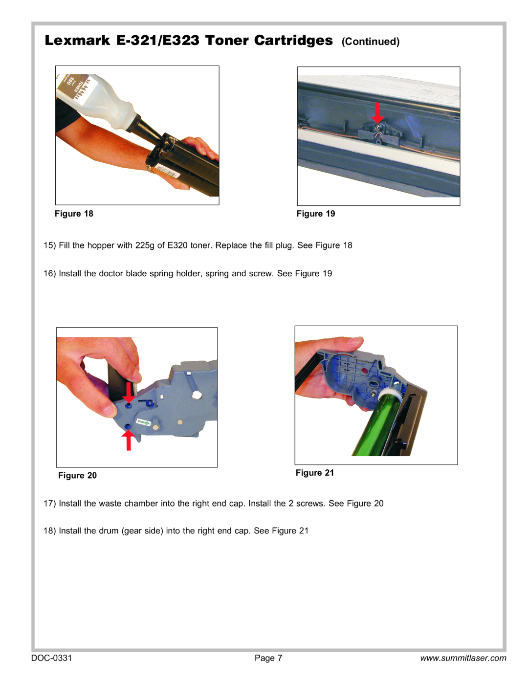 Summit service manual Lexmark E-321/E323 Toner Cartridges 