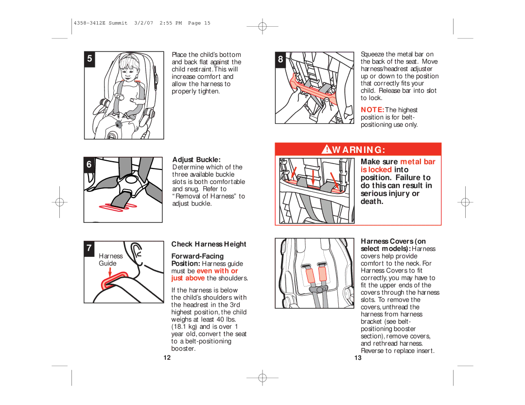 Summit ENG. 4358-3412E instruction manual Adjust Buckle, Forward-Facing 