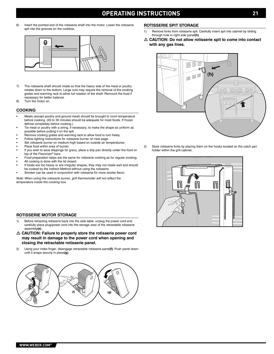 Summit E/S-420/450 manual Cooking, Rotisserie Motor Storage, Rotisserie Spit Storage 