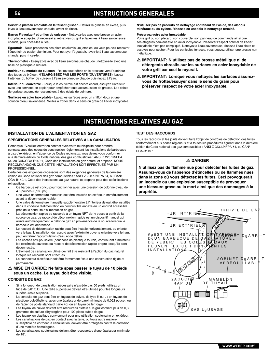 Summit E/S-420/450 manual Instructions Relatives AU GAZ, Installation DE L’ALIMENTATION EN GAZ, Test DES Raccords 