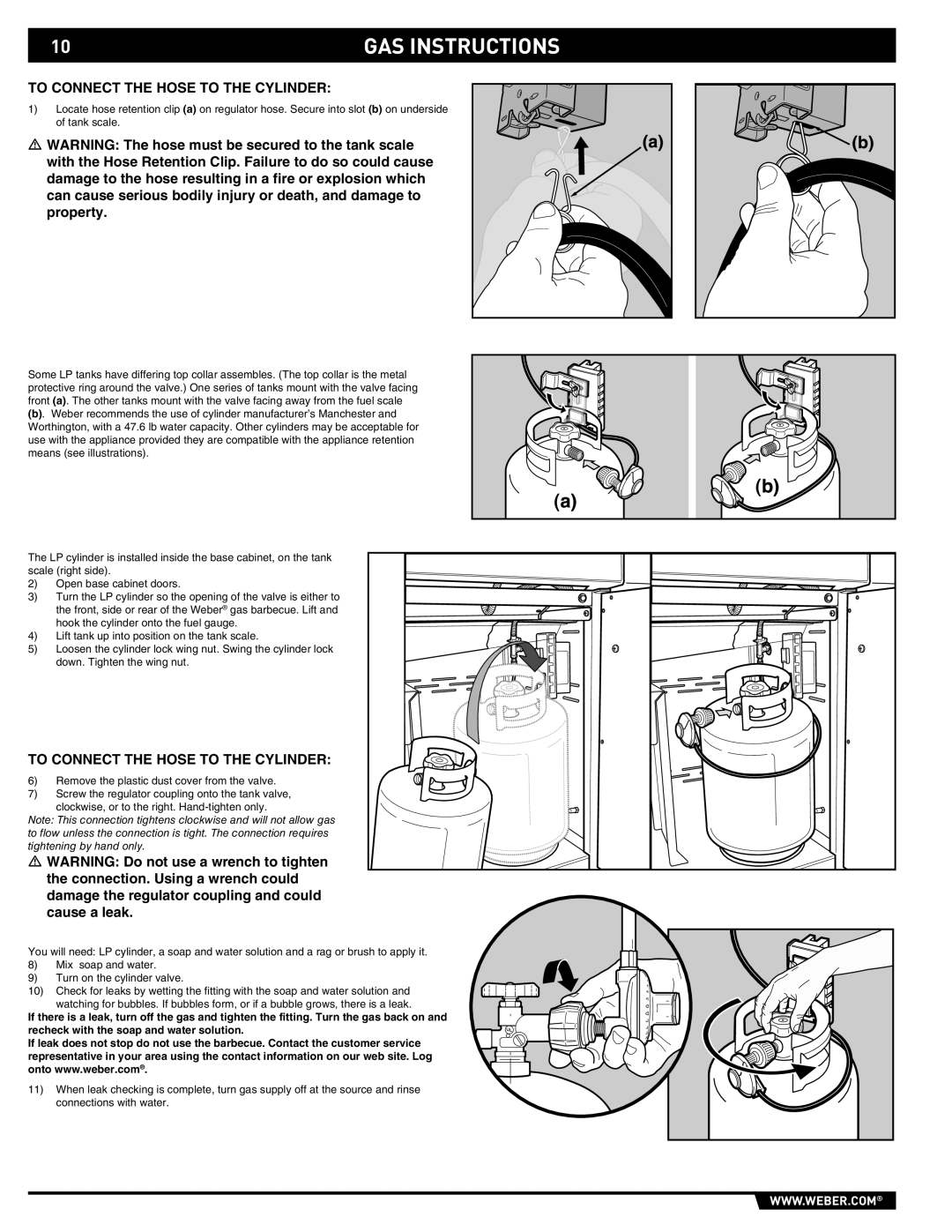 Summit E/S-620/650 manual GAS Instructions, To Connect the Hose to the Cylinder 