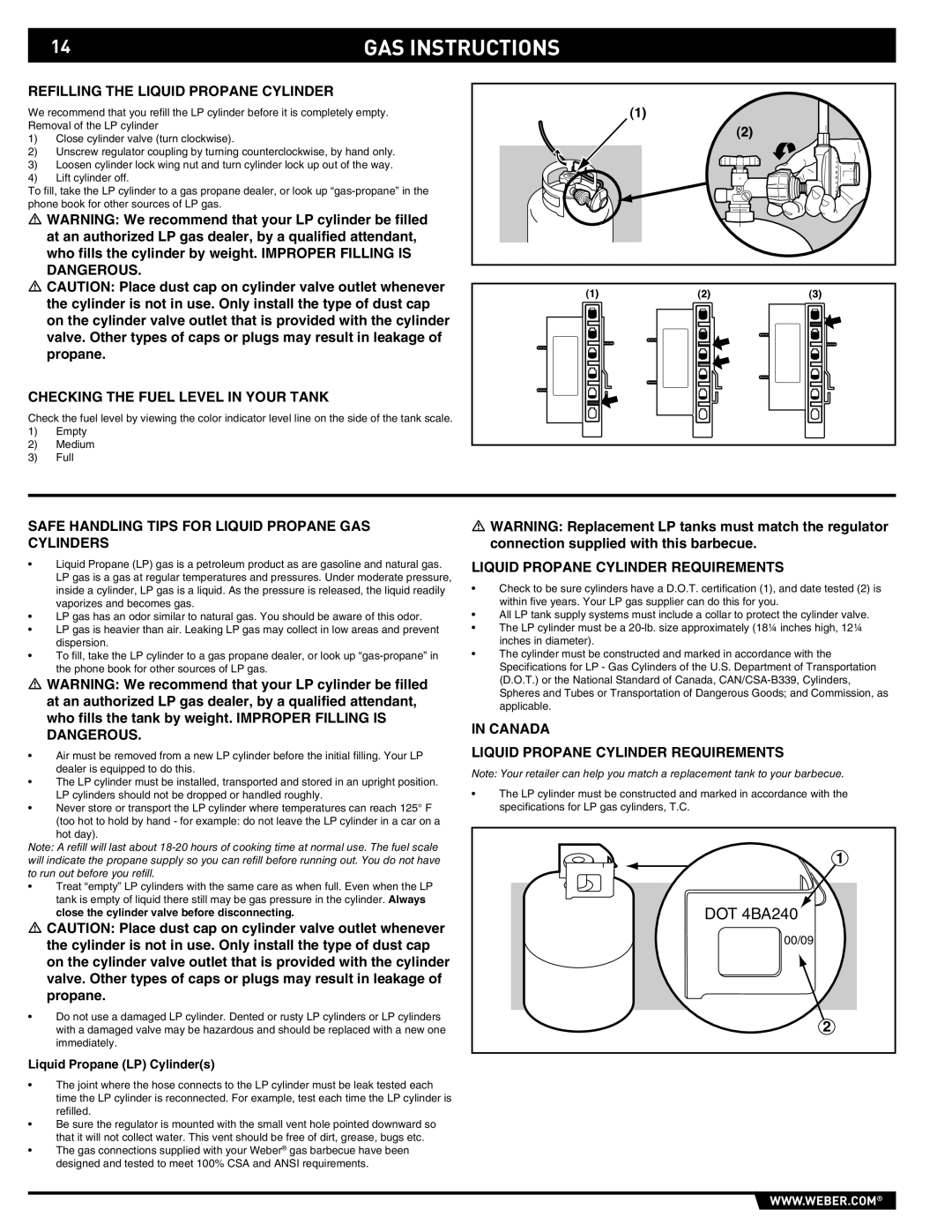 Summit E/S-620/650 manual Refilling the Liquid Propane Cylinder, Checking the Fuel Level in Your Tank 