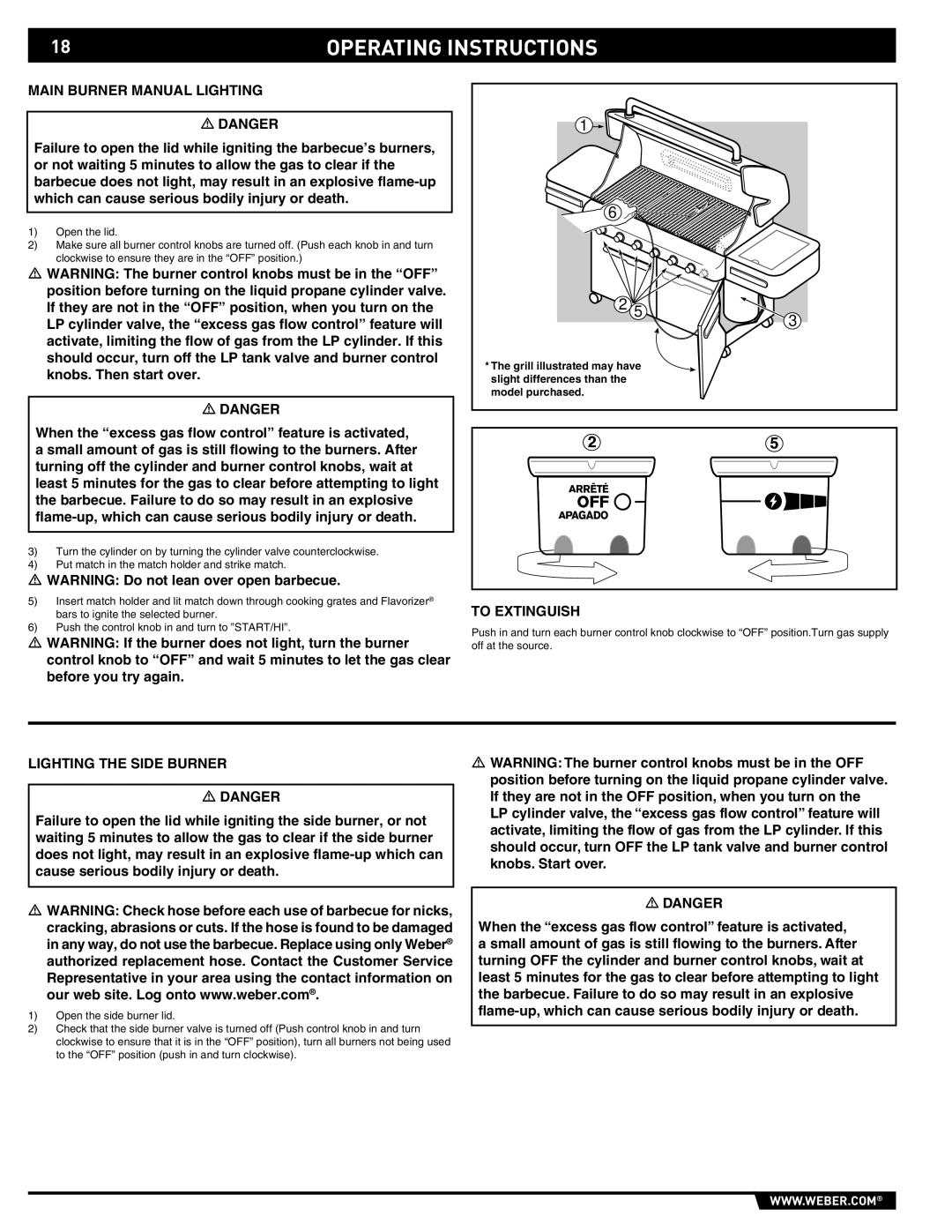 Summit E/S-620/650 manual Main Burner Manual Lighting, Lighting the Side Burner 