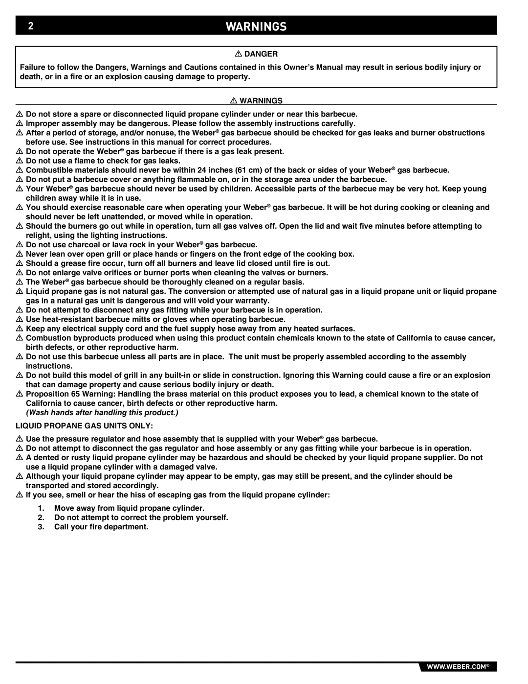 Summit E/S-620/650 manual 2WARNINGS, Liquid Propane GAS Units only 