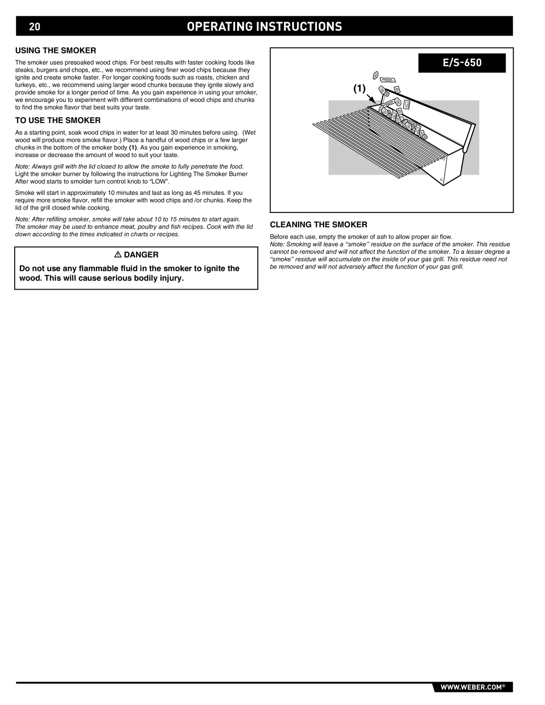 Summit E/S-620/650 manual Using the Smoker, To USE the Smoker, Cleaning the Smoker 