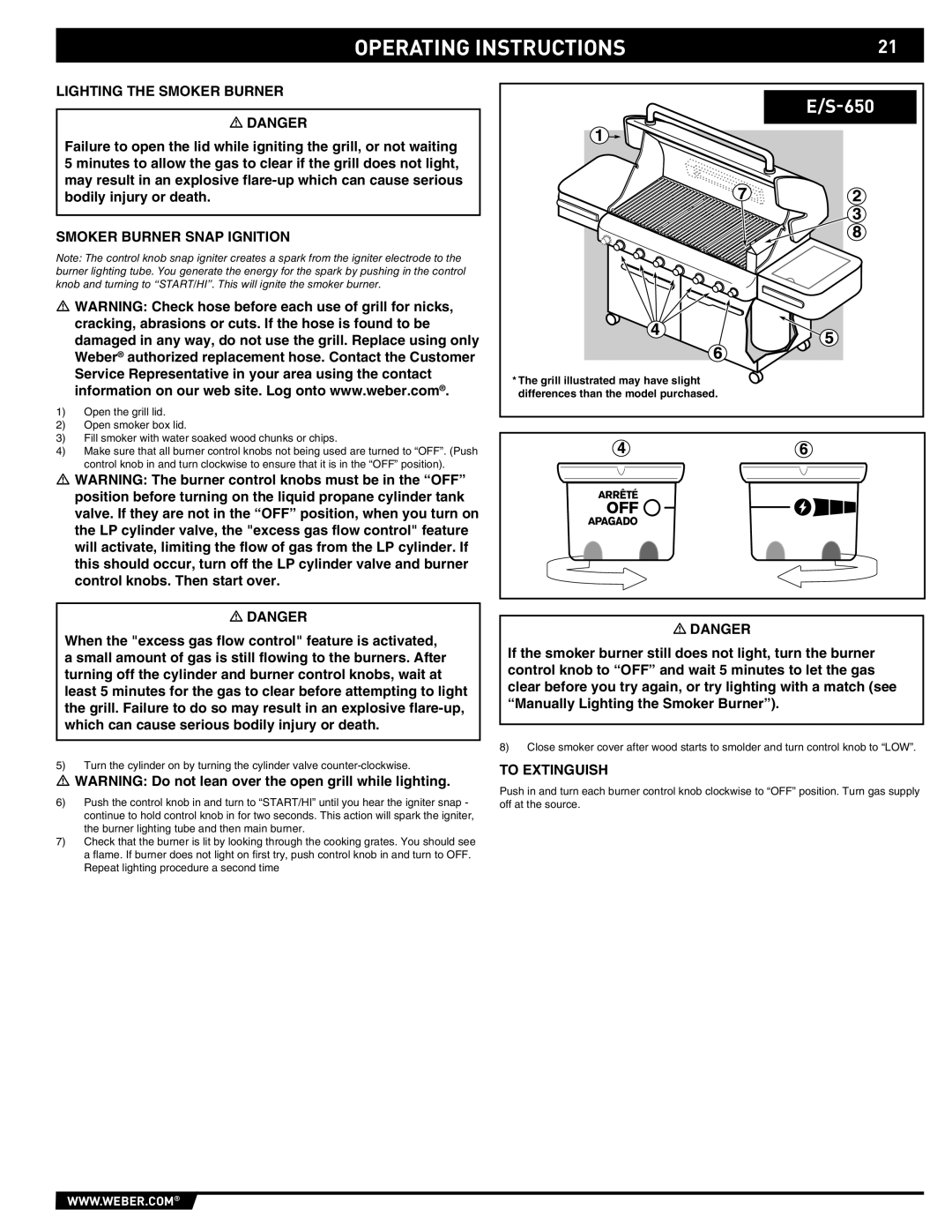 Summit E/S-620/650 manual Lighting the Smoker Burner, Smoker Burner Snap Ignition 