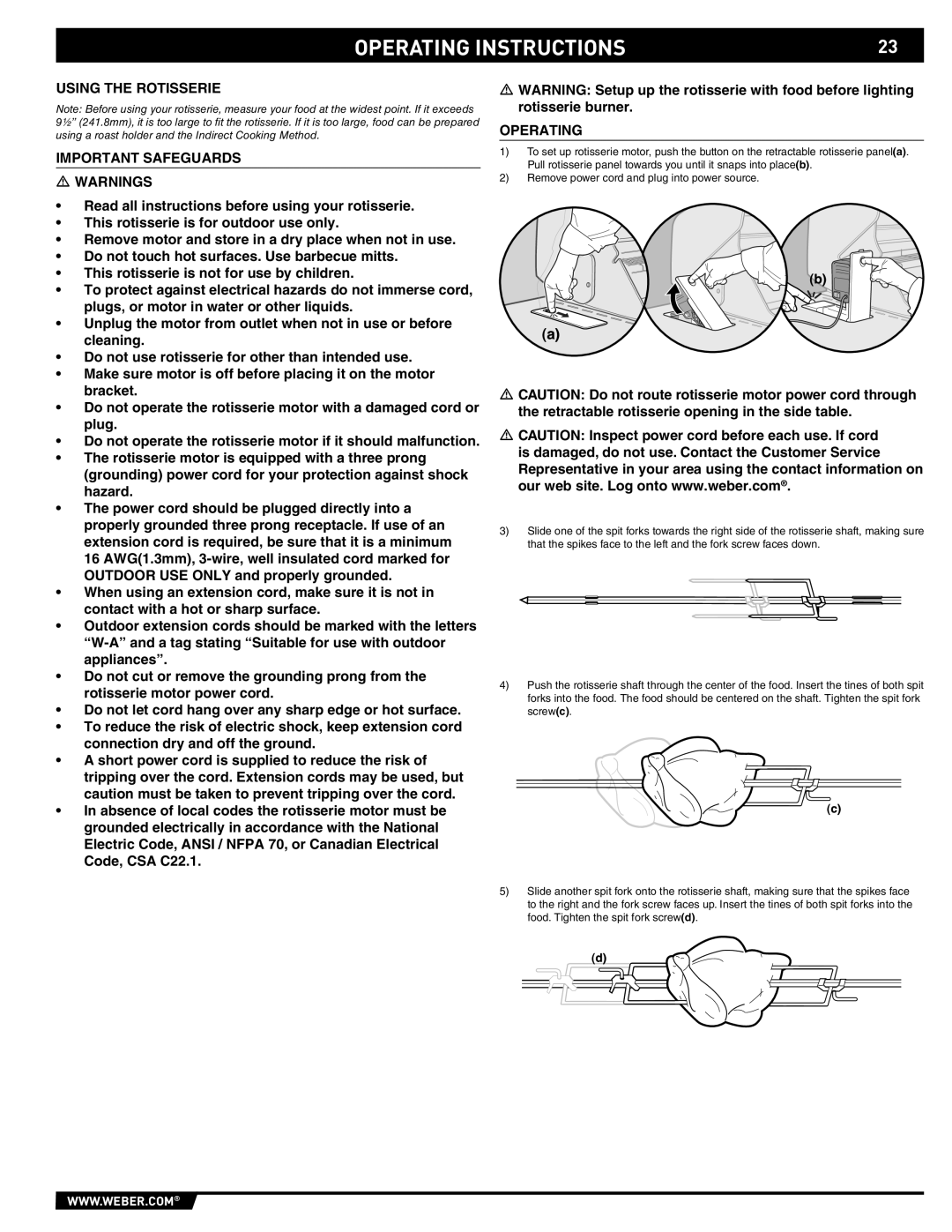 Summit E/S-620/650 manual Using the Rotisserie Important Safeguards, Operating 