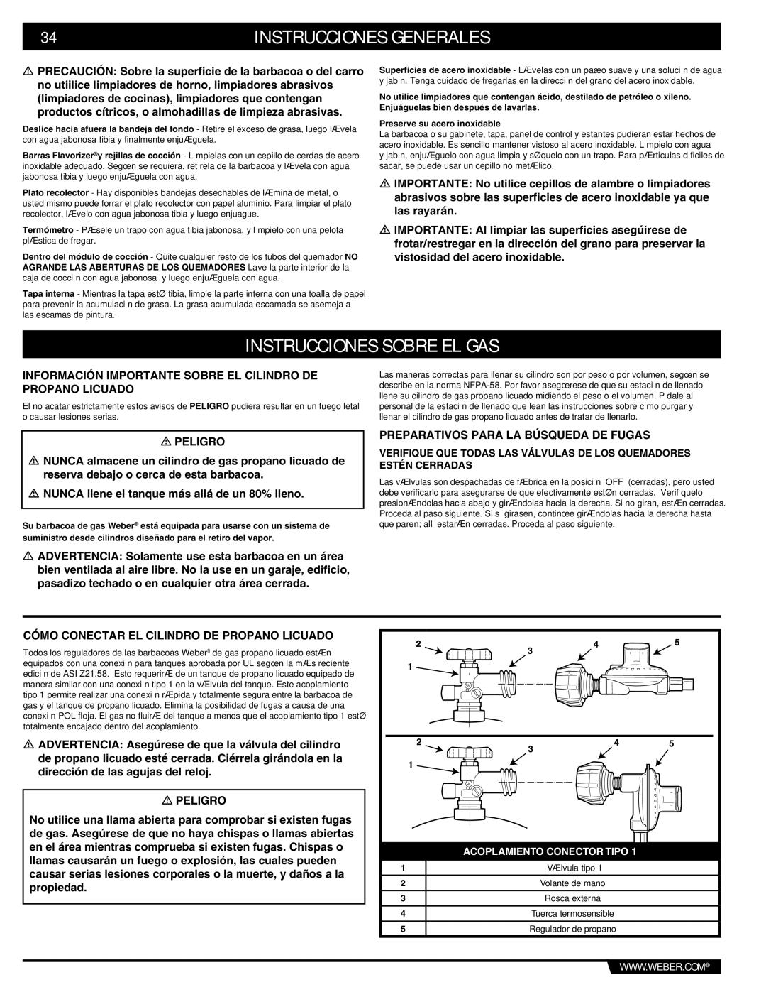 Summit E/S-620/650 manual Instrucciones Sobre EL GAS, Información Importante Sobre EL Cilindro DE Propano Licuado 