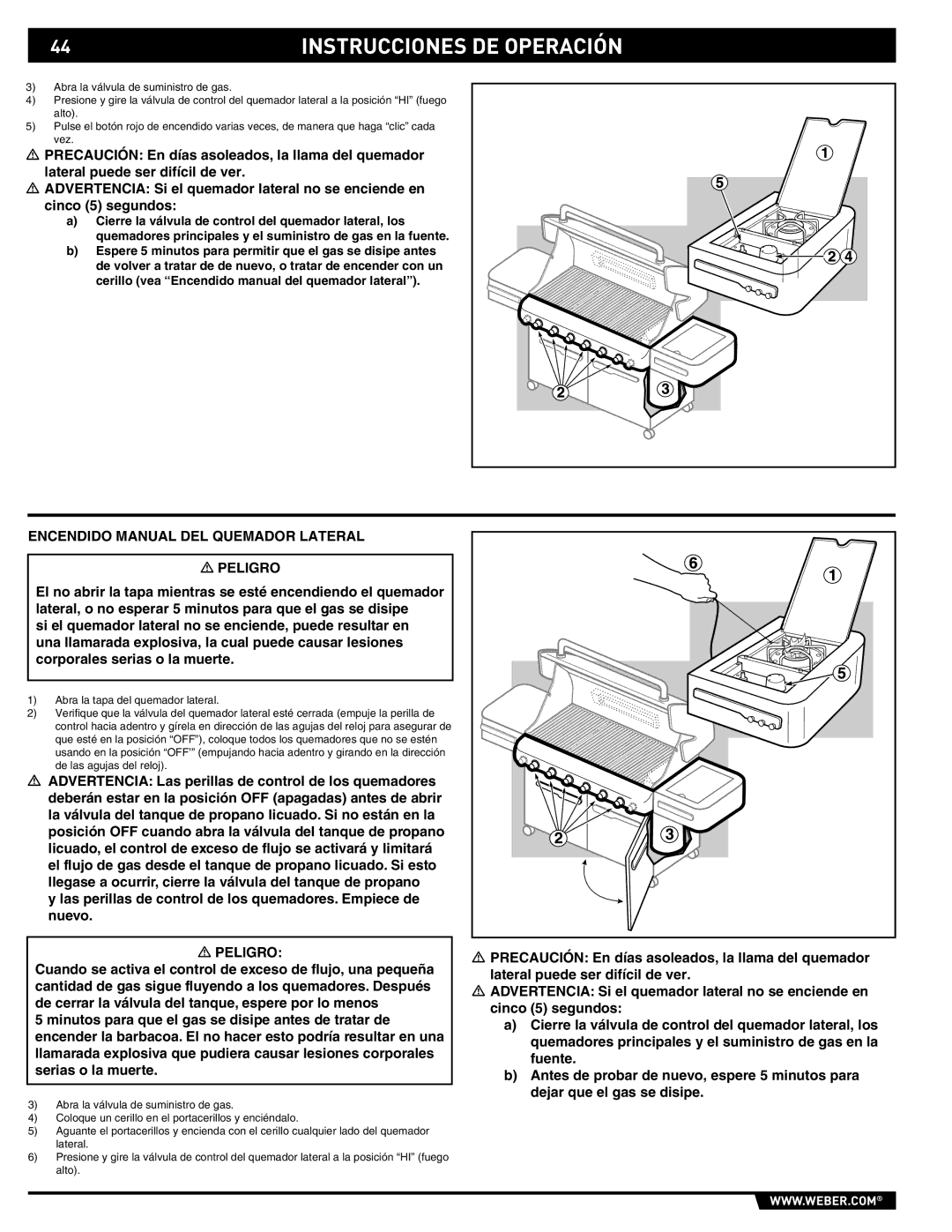 Summit E/S-620/650 manual Encendido Manual DEL Quemador Lateral Peligro 