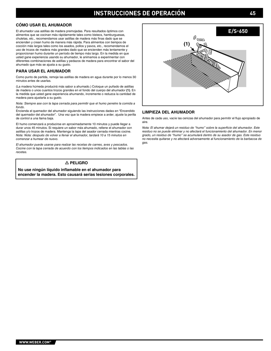 Summit E/S-620/650 manual Cómo Usar EL Ahumador, Para Usar EL Ahumador, Limpieza DEL Ahumador 