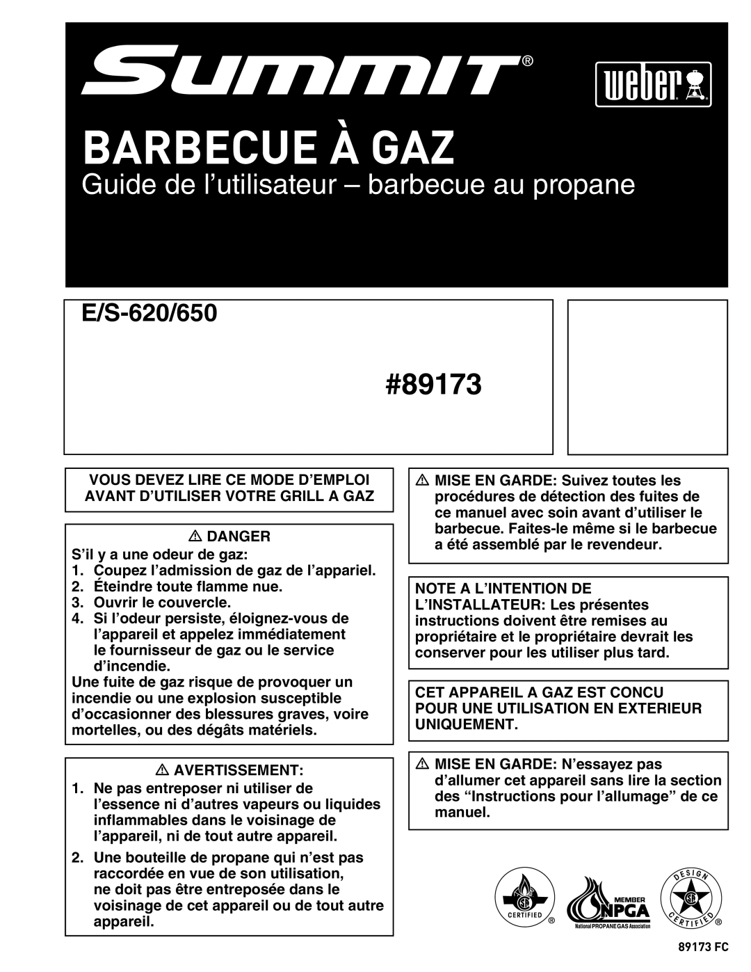 Summit E/S-620/650 manual Barbecue À GAZ 