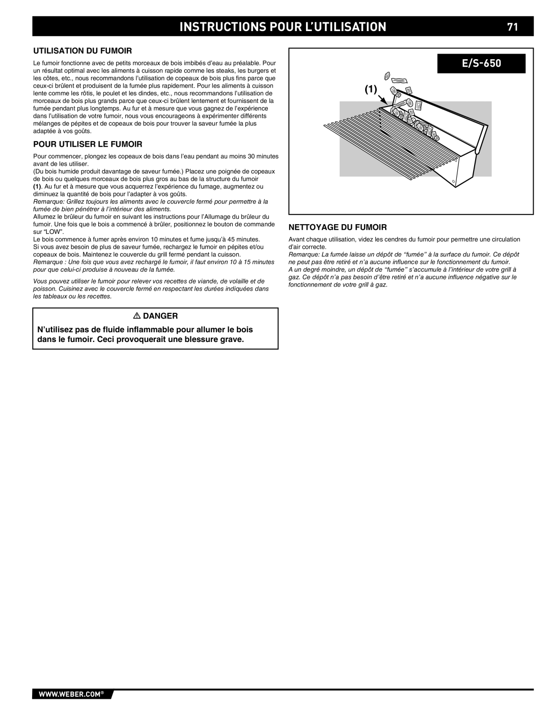 Summit E/S-620/650 manual Utilisation DU Fumoir, Pour Utiliser LE Fumoir, Nettoyage DU Fumoir 